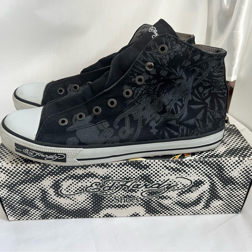 Ed Hardy Black High-Top Sneakers